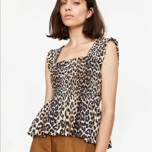 Ganni SMOCKED LEOPARD TANK TOP